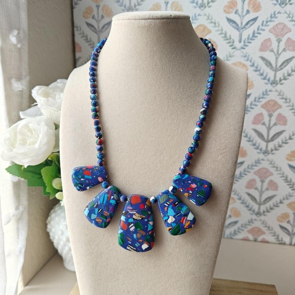 Boho colorful matrix turquoise stone necklace